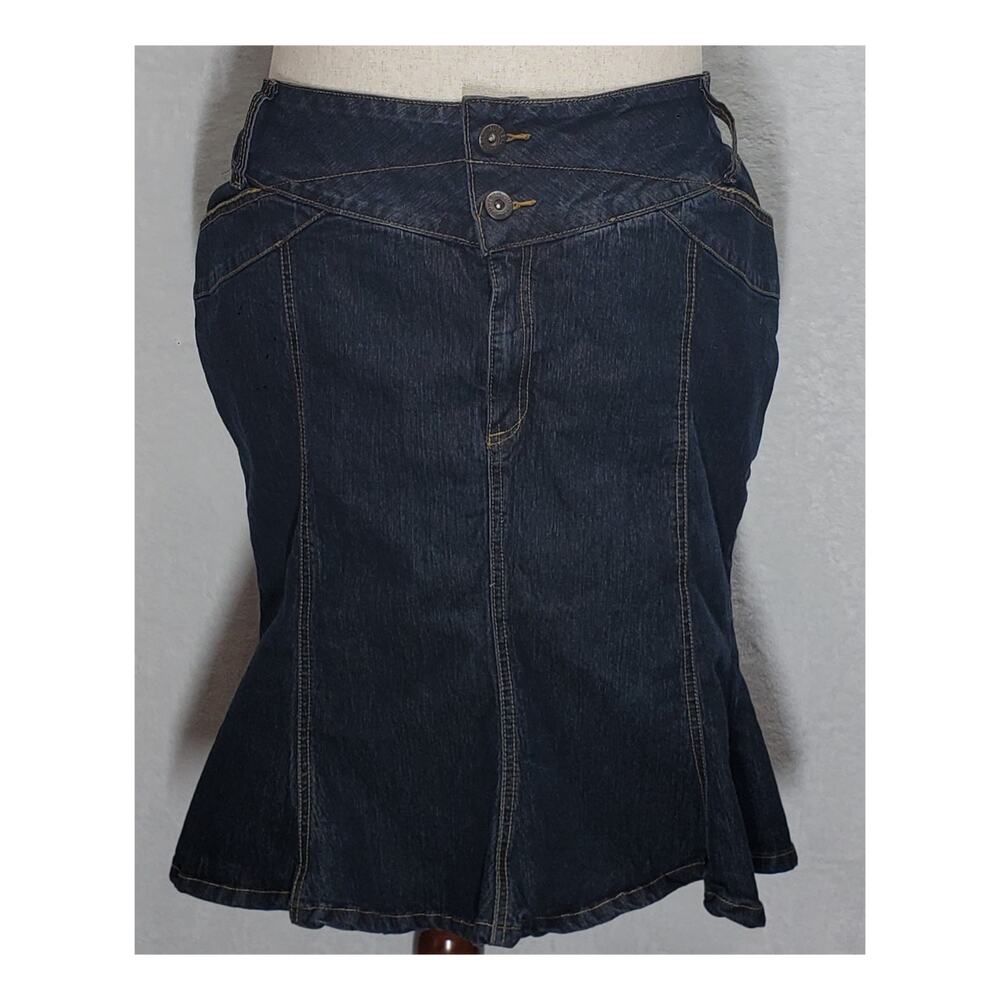 Just Blu Y2K Vintage Trumpet Denim Skirt 22 Dark Wash Coquette Femmecore Flounce